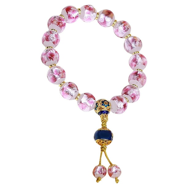 Pulsera artesanal de cristal rosa Pulsera elástica para mujer, rosa: significa sabiduría y aprendizaje. Adepaton BST3004649-3