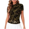 thumbnail image 2 of Haivin Women's Lace Round Neck Bodycon Top,Hollow Out Short Sleeve Shirt for Party and Dating, 2 of 7