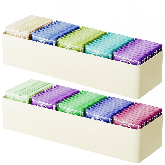 NiHome Tea Bag Organizer with 5 Adjustable Compartments for Tea Bags, Sugar Packets, Creamers, Small Items, Customizable Compact Box Holds Up to 40 Packets for Drawers, Cabinets, Countertops (2PCS)