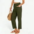 thumbnail image 5 of FRSASU Women's Pull on Imitation Cotton Linen Pants Summer Solid Color High Waisted Cropped Pants with Pockets Army Green, 5 of 8