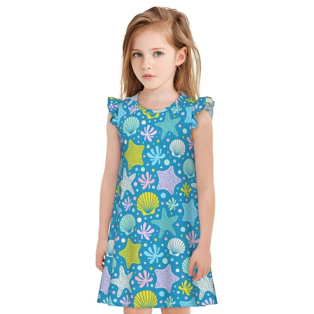 Balery Starfish Camisón de princesa para niñas, pijama de algodón con mangas abullonadas, suave y bonito.-XX-Large