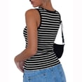 thumbnail image 4 of Striped Ribbed Tank Top for Women, Sleeveless Round Neck Fitted Camisole - Summer Stretchy Casual Tee for Beach & Daily Wear Black L, 4 of 5