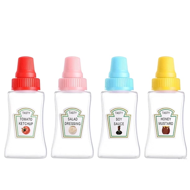 Botellas de condimentos, 4 unidades, contenedores portátiles de almacenamiento de condimentos, tarros para barbacoa, escuela, caja Bento, dispensadores de aderezo para salsa de tomate, miel, ensalada