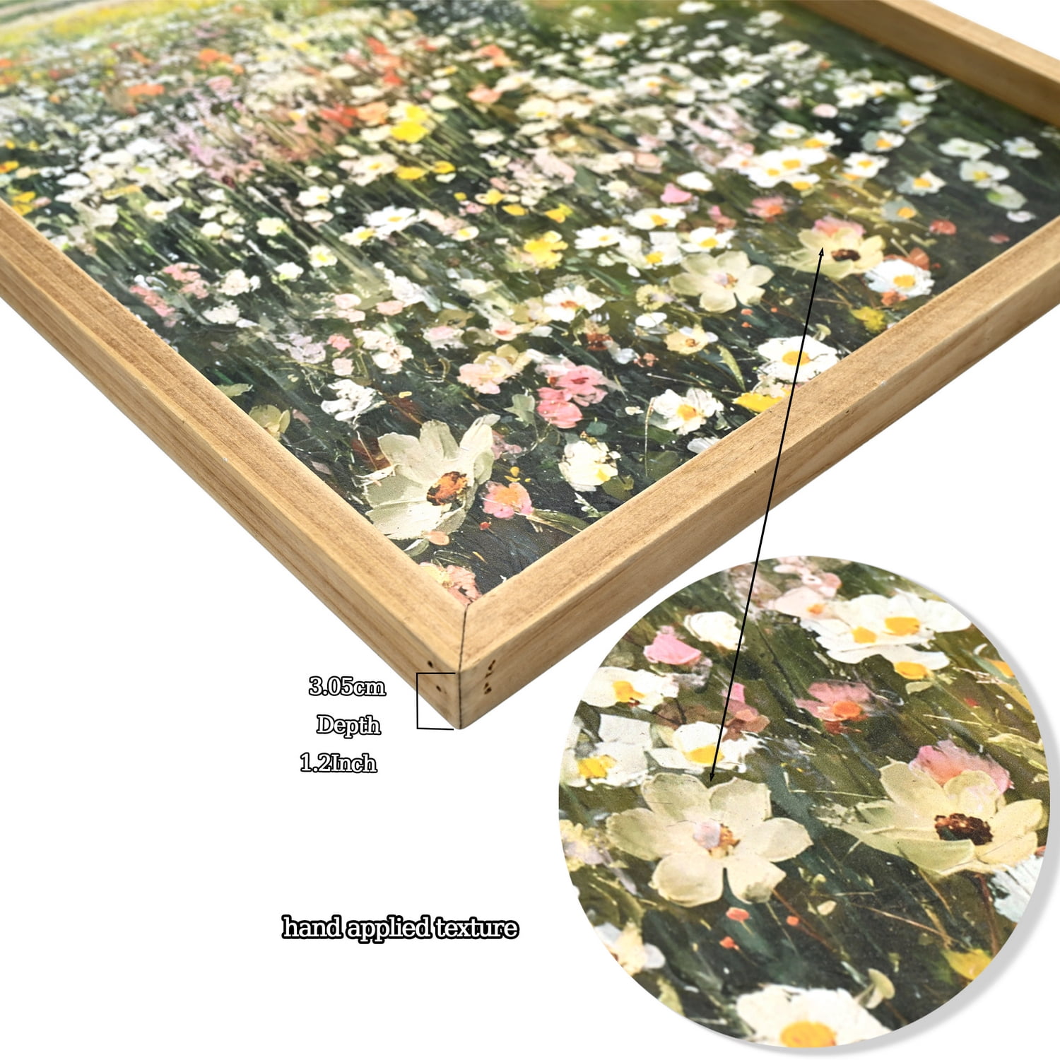 MOONMISS 16x24in Wildflower Meadow Painting Framed Canvas Wall Art Vintage Rustic Landscape for Living Room Bedroom Decor Green Yellow Brown