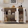thumbnail image 3 of Yoneston 51" Rolling Kitchen Storage Cart with Drop Leaf, Multifunctional Kitchen Island with Internal Storage Rack, Towel Rack and 2 Door for Kitchen, Dining Room, White, 3 of 10