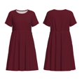 thumbnail image 3 of Bixox Robe d'Été à Manches Courtes pour Femmes Robe Ample Longueur Genou avec Poches-Bordeaux, 3 of 7