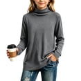 thumbnail image 6 of LUGOGNE Girls Tshirt Turtleneck Long Sleeve Thermal Undershirt Soft Comfortable Fall Winter Basic Tops Gray,11-12 Years, 6 of 6