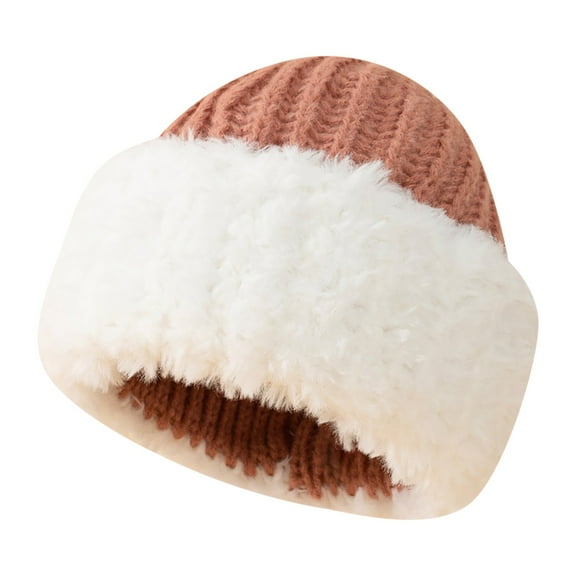 LIZENG Clearance Women’s Furry Winter Hat Cozy Thickened Knitted Woolen Beanie with Soft Plush Lining Ribbed Design for Warmth and Ear Protection Versatile Oversized Head Circumference Face-Slimmi