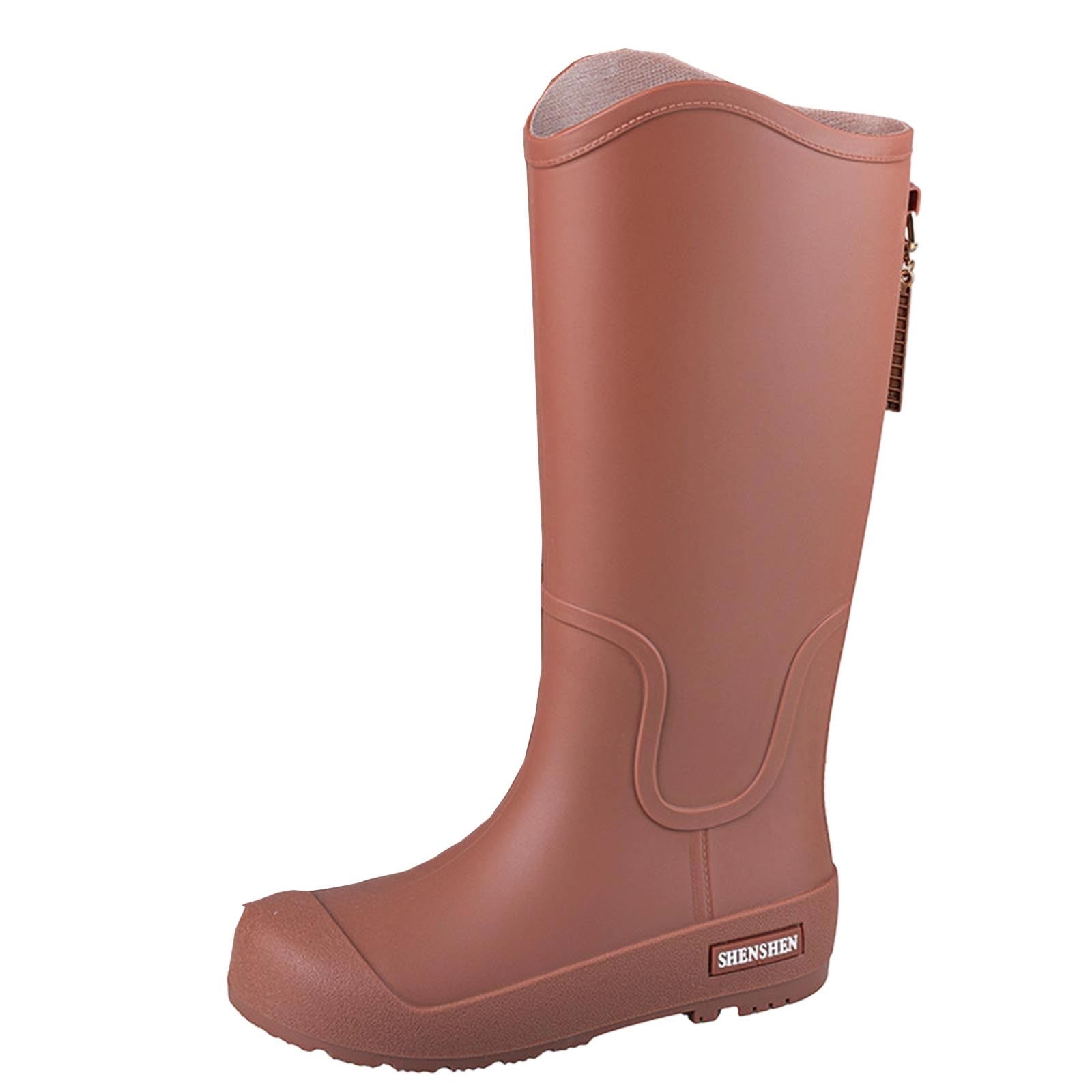 Brown Womens Rain Boots High Top Waterproof Non Slip Comfortable Slip On Casual Outdoor Wear For Spring And Summer Lightweight Durable Size 37
