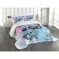 thumbnail image 3 of Ambesonne Narwhal Quilted Bedspread Set 3 Pcs, Floral Whale and Fish, King Size, Multicolor, 3 of 5