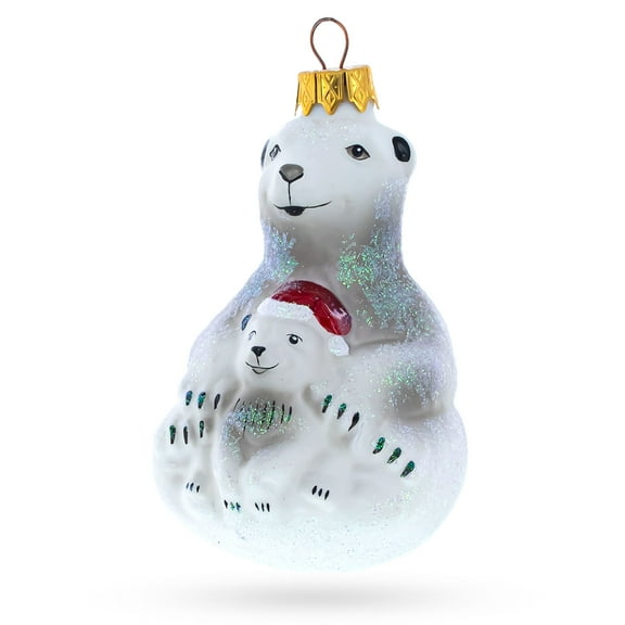 Mother Bear with Cub Glass Christmas Ornament