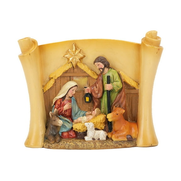 Jubilant Nativity Scene Christmas Gift Meaningful Holiday Decor Christmas Manger Shed Statue Nativity Scene Resin Stable Creche Figurine for Holiday for Church