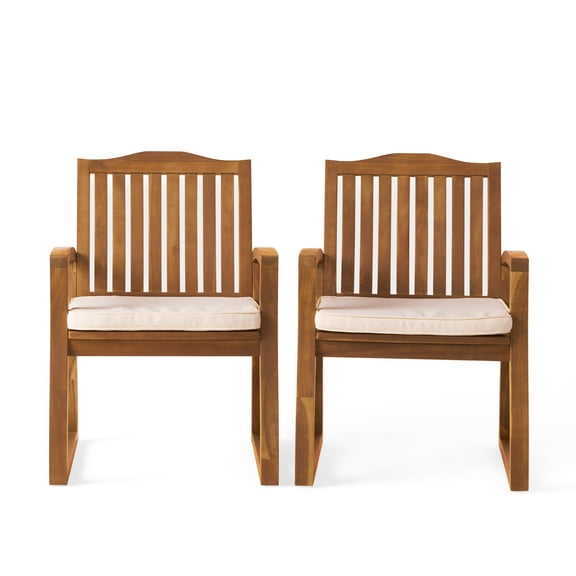 GDF Studio Tulua Acacia Wood Outdoor Dining Chairs, Set of 2, Teak Finish