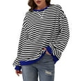 thumbnail image 3 of Womens Oversized Shirts Fashion Striped Color Block Long Sleeve Round Neck Tunic Blouses Relaxed Fit Casual Workout Basic Tees, 3 of 8