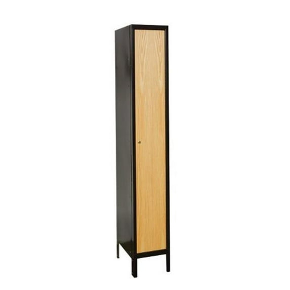 Hallowell UW1588-1MEW Hallowell Metal-Wood Hybrid Locker, 15 in. W x 18 in. D x 78 in. H, 708 Midnight Ebony Body and Frame with Red Oak Doors, Single Tier, 1-Wide, Knock-Down