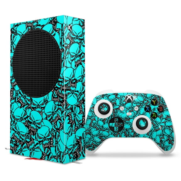 WraptorSkinz Skin Wrap compatible with the 2020 XBOX Series S Console and Controller Scattered Skulls Neon Teal (XBOX NOT INCLUDED)