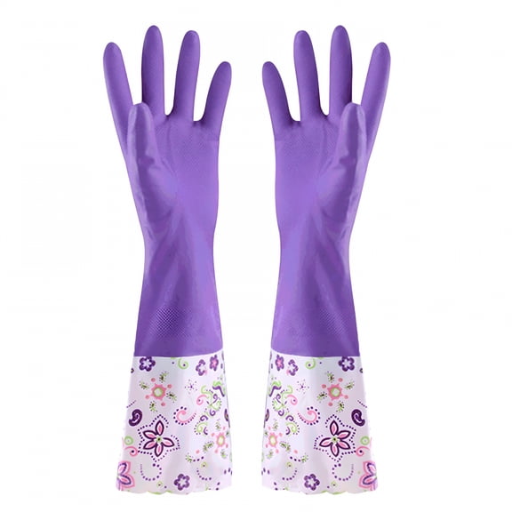 ACDANC 3 Pairs Rubber Cleaning Gloves,Household Kitchen Dishwashing Gloves with Cotton Flocked Liner,Long Cuff 16 Inches,Reusable,Non-Slip