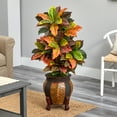 thumbnail image 2 of Nearly Natural 44" Croton Plastic Artificial Plant in Planter, Orange, 2 of 4