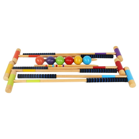 DYNWAVECA 6Pcs 1 Set for 6 Players Colored Balls Carrying Bag with Wooden Mallets Diameter 7.5cm Croquet for Lawn Outdoor Toys Backyard