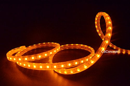 CBConcept UL Listed, 16.4 Feet,Super Bright 4500 Lumen, Yellow, Dimmable, 110-120V AC Flexible Flat LED Strip Rope Light, 300 Units 5050 SMD LEDs, Indoor/Outdoor Use, [Ready to use]