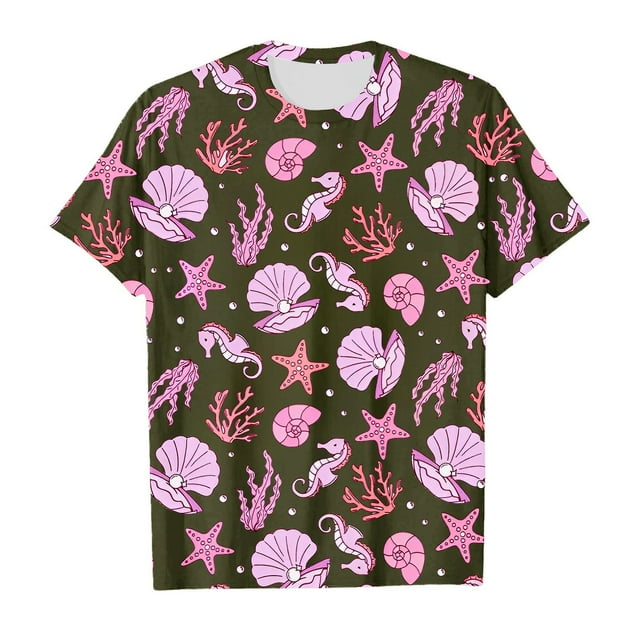 T-shirt Enfant Été Manches Courtes Décontracté avec Imprimés d'Animaux Marins Mignons Col Rond T-Shirts Filles Vert Foncé 8 Ans-9 Ans