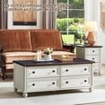 thumbnail image 5 of Leyaoyao Farmhouse Coffee Table with Drawers, Rectangular Rustic Center Table with Hidden Storage for Living Room, Office, White, 5 of 10