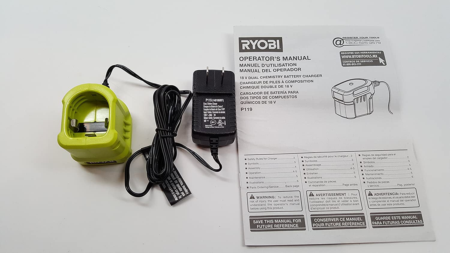 NiCad Lithium Ion battery charger New P100 P101 Ryobi 18v 18 volt P119 ONE 