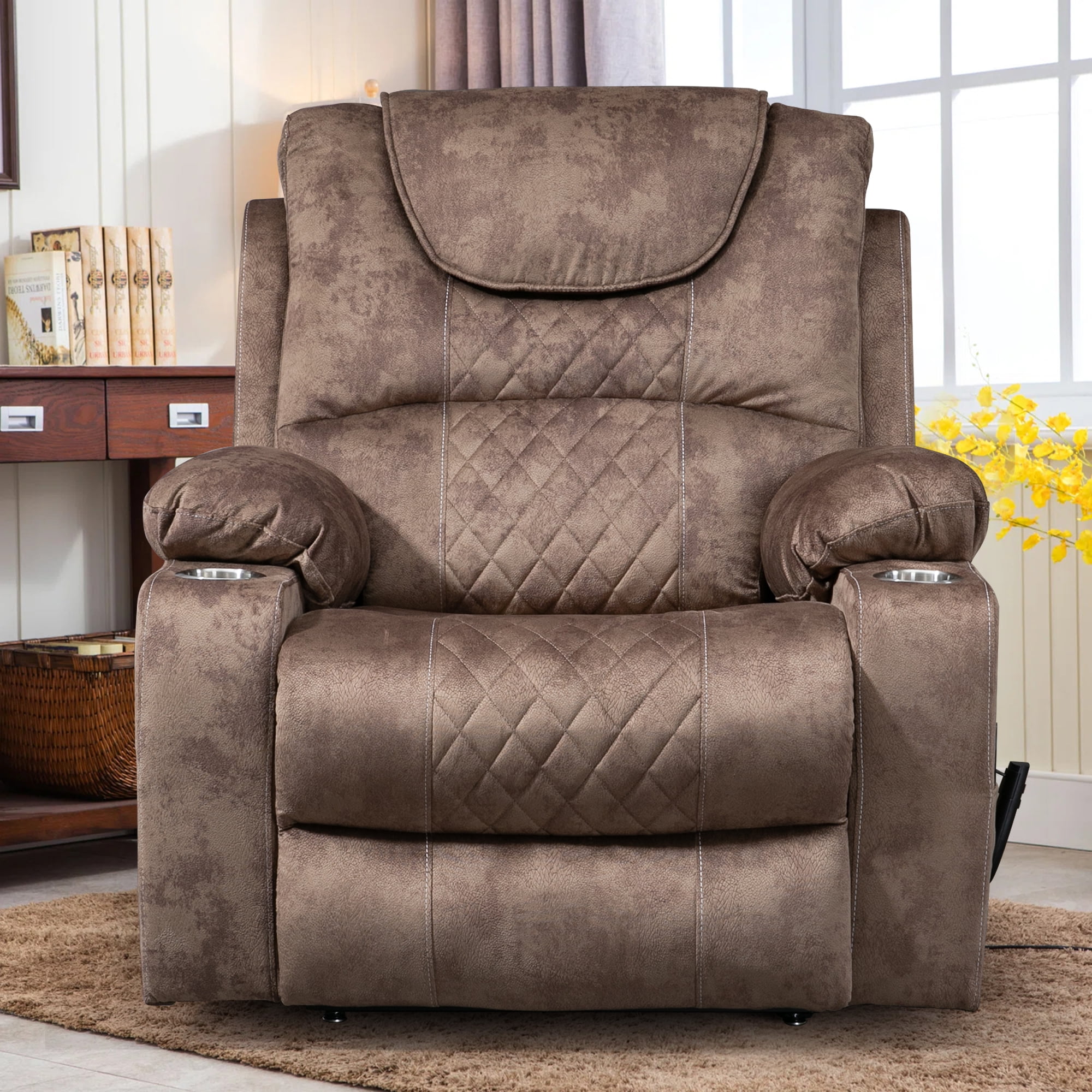 LEGAHOME Large Lift Chair with Heated and Massage Functions, Extended Fabric Lift Recliner Relax Sofa with 2 Remotes and 2 Cup Holders, Oversize Electric Power Lounge Chiar for Elderly Big Men, Brown