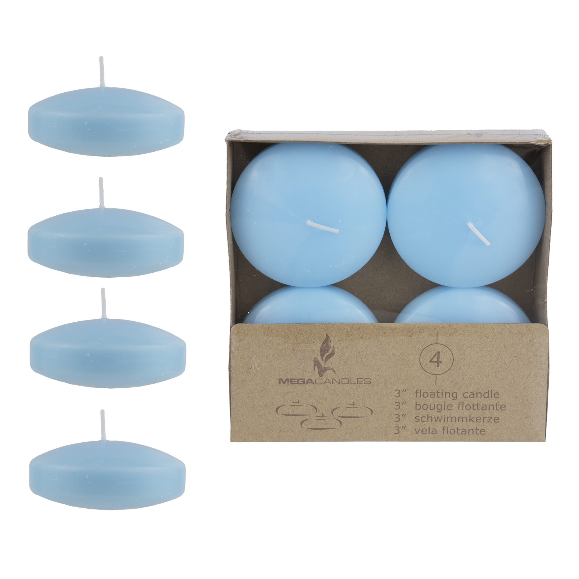 Mega Candles Unscented 3" Floating Round Disc Candles Light Blue
