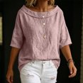 thumbnail image 7 of Womens Shirts Boat Neck Half Sleeve Linen Blouse Casual Loose Fit Solid Color Cotton Linen Summer Lightweight Tops Pink S, 7 of 7