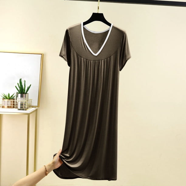 Karight Womens Soft Cotton T Shirt Dress Summer Short Sleeve Casual V Neck Sleepshirts Loose Long Nightdress House Dress