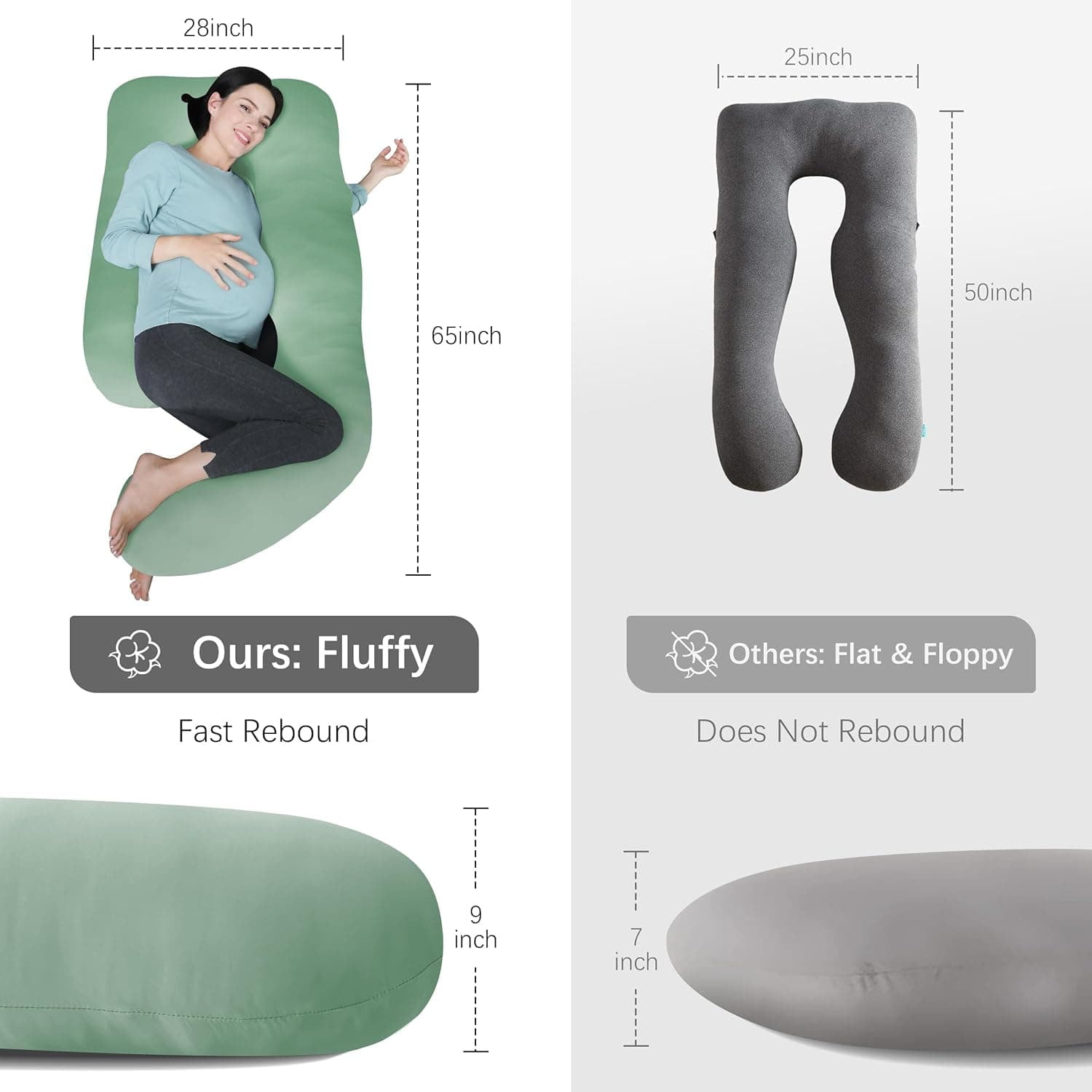 Pregnancy Pillows for Sleeping - U Shaped Full Body Maternity Pillow with Removable Cover - Support for Back, Legs, Belly, HIPS - 65 Inch - Green - Cooling Cover