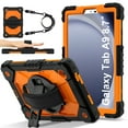 thumbnail image 2 of ELEHOLD Rugged Hybrid Case For Samsung Galaxy Tab A9, with Built-in Kickstand 360° Rotating Handstrap Crossbody Shoulder Strap Shockproof Heavy Duty Case, Black+Orange, 2 of 9