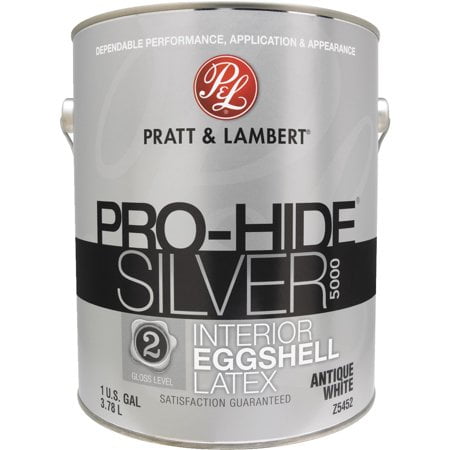 Pratt & Lambert Pro-Hide Silver 5000 Latex Eggshell Interior Wall Paint, Antique White, 1 Gal.