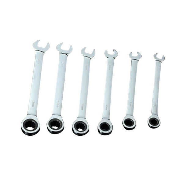 Llave de carraca combinada de 6 piezas con cabezales dobles y doble compensación (6 mm, 7 mm, 8 mm, 9 mm, 10 mm, 11 mm)