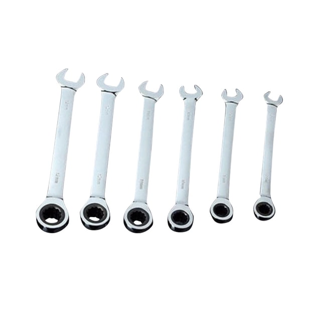 Llave de carraca combinada de 6 piezas con cabezales dobles y doble compensación (6 mm, 7 mm, 8 mm, 9 mm, 10 mm, 11 mm)