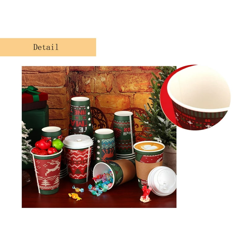 Christmas Paper Coffee Cups with Lids and Sleeves 16 oz Disposable Hot  Cocoa Party Paper Cups for Hot Chocolate Bar Accessories 