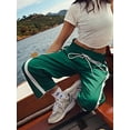 thumbnail image 6 of Women'S Wide Leg Pants Casual Drawstring Elastic Waisted Contrast Color Workout Y2K Track Pants Green L, 6 of 7