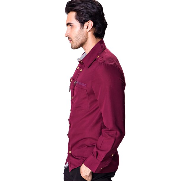 Camisa de manga larga slim fit para hombre: poliéster transpirable, bolsillo en el pecho, camisa informal/deportiva para exteriores