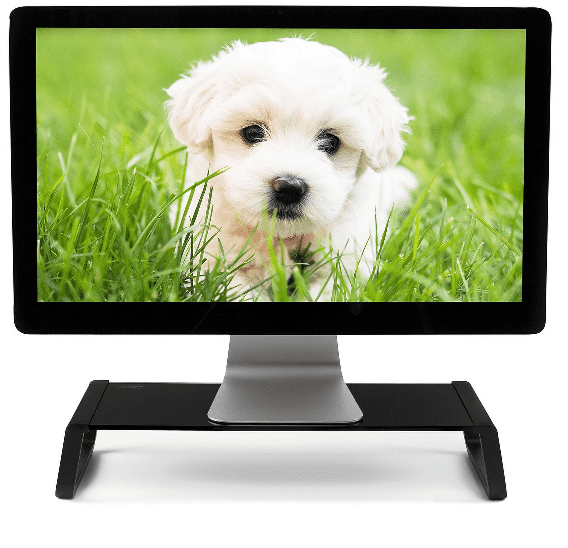Seville Classics airLIFT 21" Tempered Glass Elevated Desk Stand Ergonomic Monitor Riser for Laptop, Computer, iMac, PC, Printer, Desktop - Midnight Black
