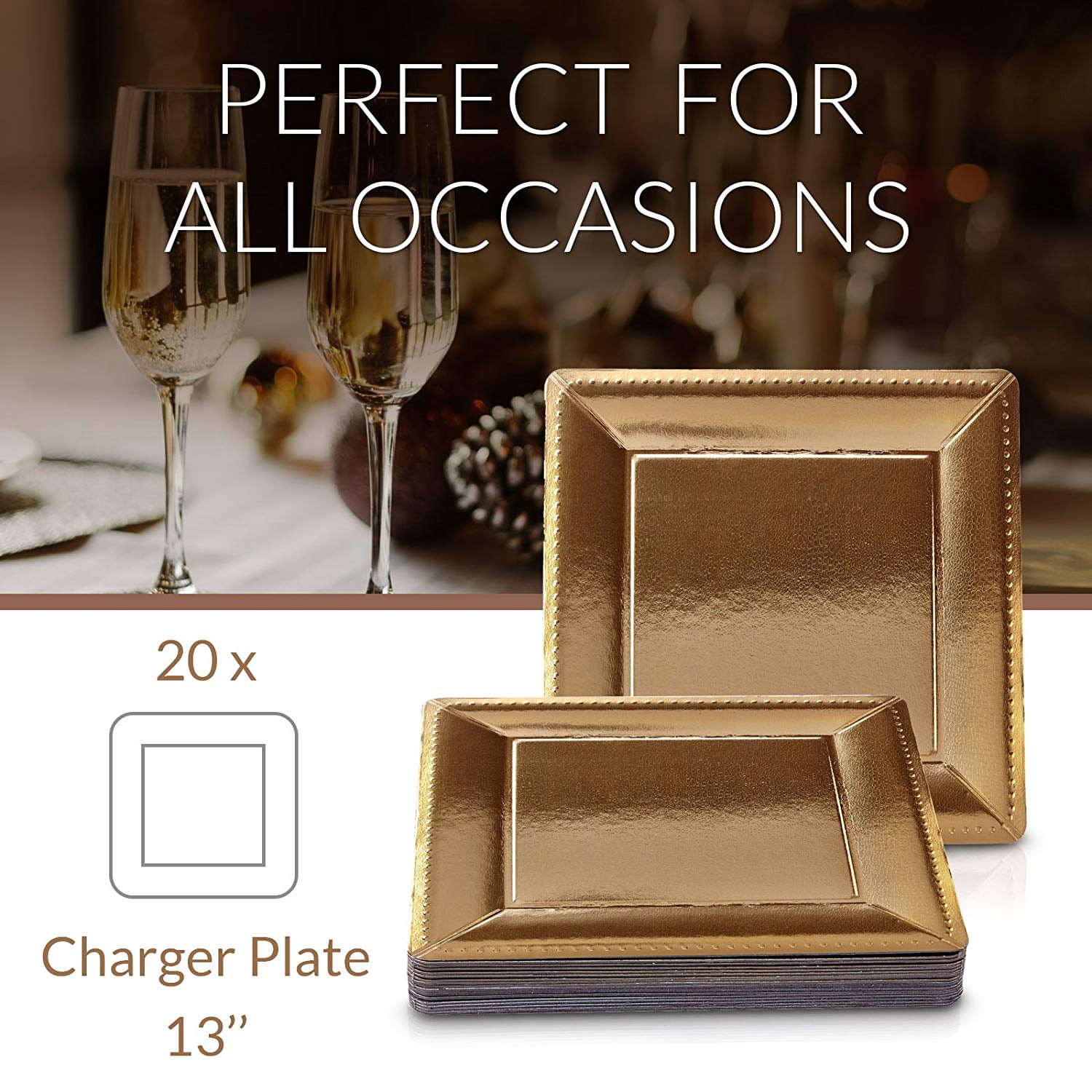 DISPOSABLE SQUARE CHARGER PLATES 40 pc Metallic/Gold 