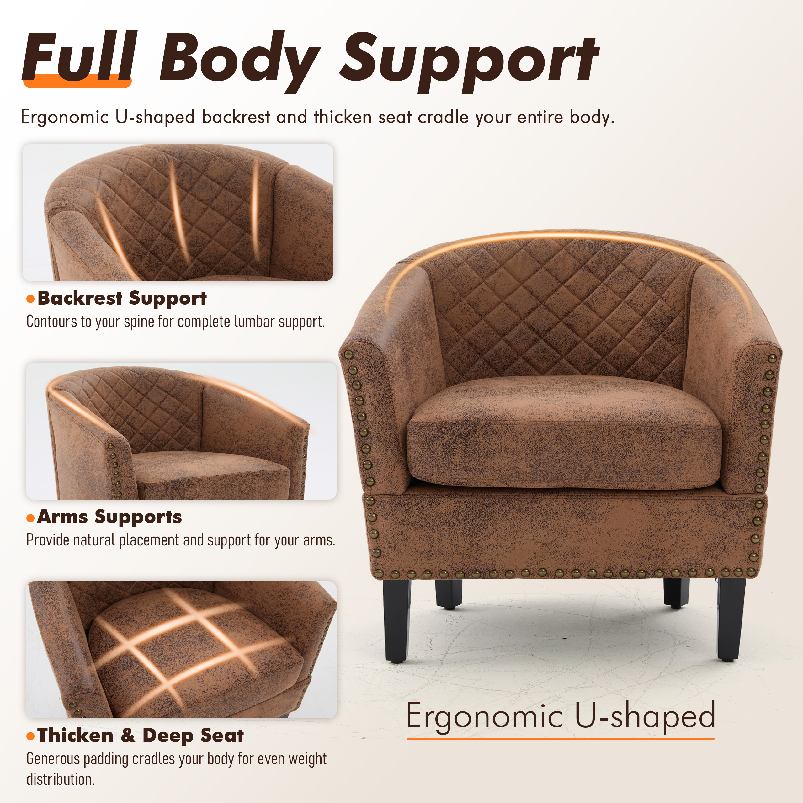 MOONMISS Barrel Accent Chair Club Armchairs Comfy chairs for Living Room, Bedroom,Coffee