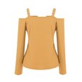 thumbnail image 4 of TKLPEHG Long Sleeve Tops for Women V-Neck Cold Shoulder Tops Solid Color Casual Fall Tops Comfy Lightweight Loose Fashion Blouses Pullover (Yellow,XXL), 4 of 5