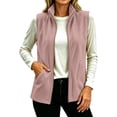 thumbnail image 2 of Tusihei Women's Zip Up Fleece Vest Collared Sleeveless Warm Soft Casual Outerwear Solid Basic Coat for Fall Winter Layering, Pink XL, 2 of 9