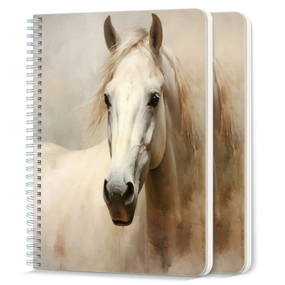 Spiral Notebook,College Ruled Journal,8.26" x 5.71" 50 Sheets/100 Pages,2 Pack - Majestic White Horse With Flowing Mane