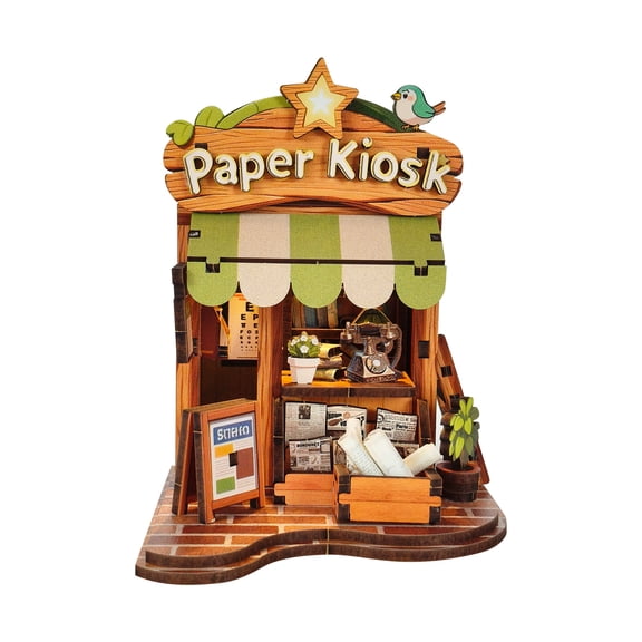 3d wooden puzzle for adults Reading Realm Pavilion book nook with lights model kit dollhouse DIY miniature house Birthday and Christmas gifts