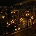 thumbnail image 2 of Cortina de luz solar con forma de luna y estrella LED de 3 m, 8 modos de luz, luces de hadas impermeables para exteriores, decoración para fiestas en el jardín, color blanco cálido, 2 of 8