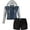 Black, variant on FashionMille Women Trucker Fleece Sleeve Denim Jacket With Raw Hem Ribbed Denim Shorts