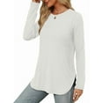 thumbnail image 3 of Women'S Long Sleeve Crew Neck Shirt Side Basic Loose Tunic Top Casual Milky XL, 3 of 5