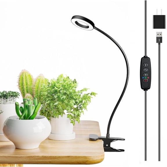 Behome Grow Light for Indoor Plants, Gooseneck Clip-on Plant Light with 3 Light Modes & 10 Brightness Levels, Grow Lamp with 3/6/12H Auto Timer for Seedlings, Small Potted Plants